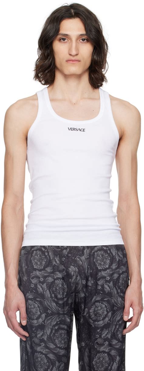 versace roll neck top white e003|Versace White Ribbed Tank Top .